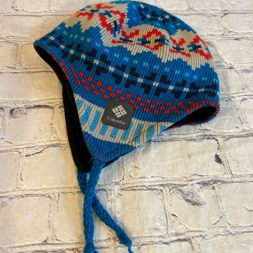 COLUMBIA MADE IN TAIWAN YOUTH SIZE 0/S BEANIE HAT BLUE MULTI COLORED
